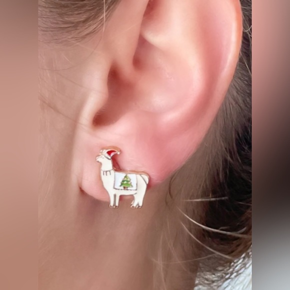 Christmas Tree Llama Enamel Studs - Picture 3 of 4